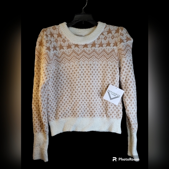 NWT Freshman 1996 Super Soft Fleece  Jr. Med Sweater tan and off white - Picture 9 of 14